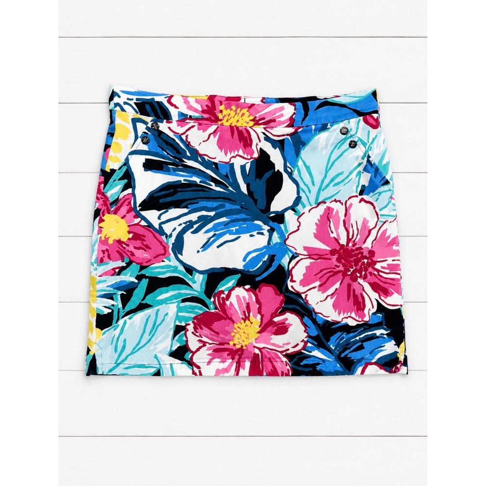 Rafaella Women Floral Tropical Skort Pink Blue Hibiscus Print Size L Stretch